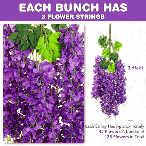Purple Wisteria Hanging Flowers - 150 Pack Artificial Garden Decor