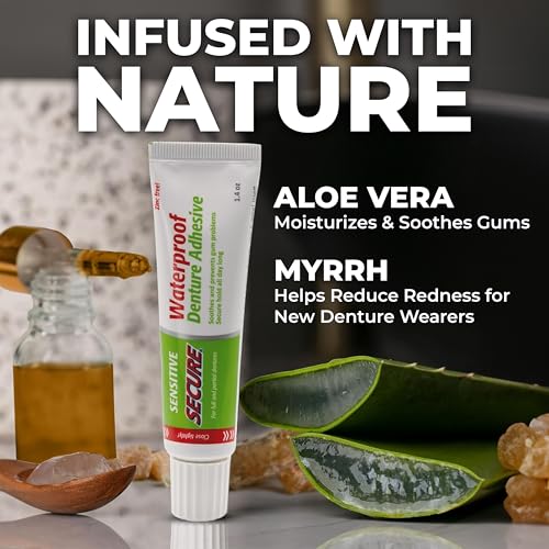 Sensitive Denture Adhesive Cream 5.6 oz Zinc-Free Secure Hold with Aloe Vera & Myrrh - Pack of 4