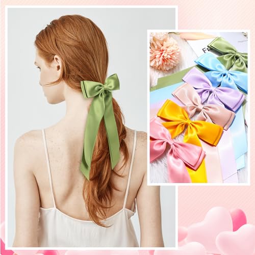 16 Pcs Satin Hair Bows for Women & Girls - Elegant Long Hair Clips Set