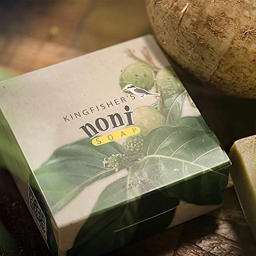 Kingfisher's Noni Premium Soap ? 100% Natural, Handmade with Noni Oil, Extract & Leaf Powder | Gentle Cleansing & Moisturizing for Sensitive Skin | Cruelty-Free & Vegan, 95g