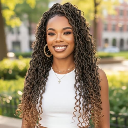 Fulcrum Goddess Locs Crochet Hair 18 Inch Pack of 8 Curly Faux Locs for Black Women T27#