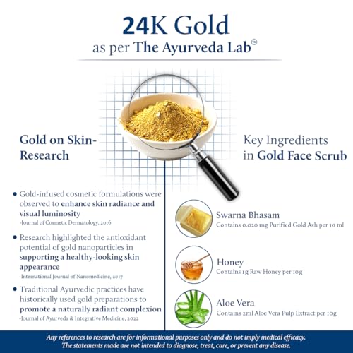 Gold Face Scrub for Glowing Skin - Exfoliating & Tan Removal with Aloe Vera & Walnut - Unisex Ayurvedic Face Cleanser - 1.7 Oz
