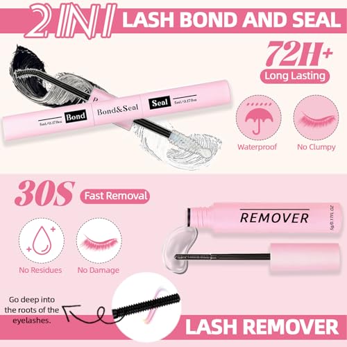 DIY Lash Extension Kit 772Pcs D Curl 4 styles Individual Lash with Bottom Lash Clusters Lash Bond and Seal,Quick Glue Remover Tweezers Eyelash Brush Mini Applicator (LASH003)