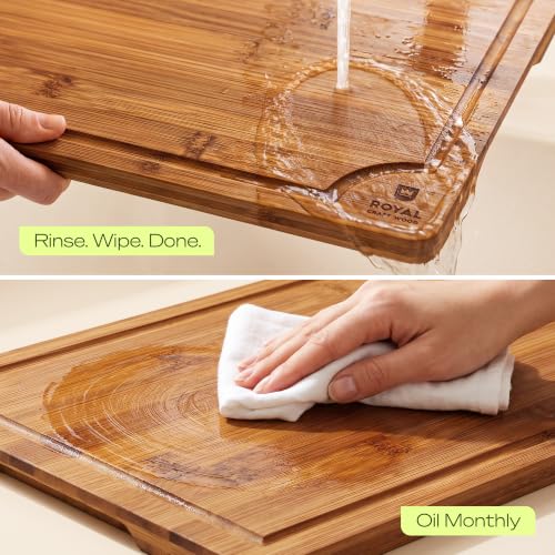 Brown 4-Piece Bamboo Cutting Board Set with Juice Grooves & Handles - Kitchen Prep & Serving