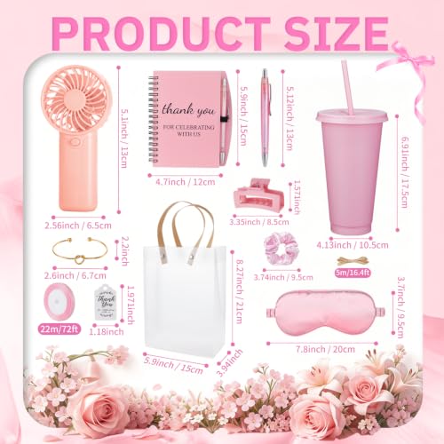 Baby Shower Party Favor Set with Handheld Fans Tumbler Notebooks & Gifts - Pink 6 Sets