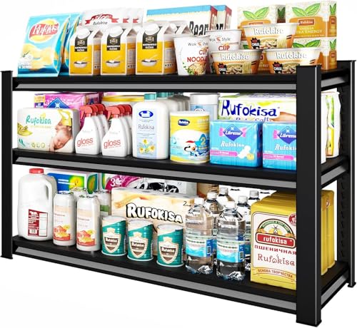 Black 3-Tier Garage Shelving Unit - Heavy Duty Metal Storage Rack 48W x 18D x 39H