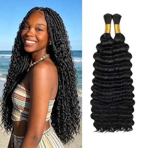1B Deep Wave Human Hair for Braiding - 24 Inch Black Hair Extensions