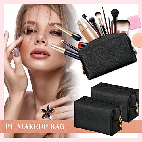 Cunno 20 Pcs Preppy Makeup Bags PU Leather Cosmetic Pouch with Zipper Waterproof Make up Bags Toiletry Beauty Container for Women Bridal Shower Favors End of the Year Teacher Gifts(Black)