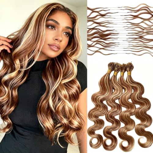 Munx Honey Blonde Crochet Human Hair Extensions 22 Inch Highlighted Body Wave with Spiral Curl, Pre-Separated, Lightweight, 27/30/613