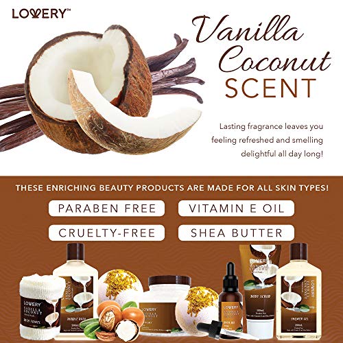 LOVERY Vanilla Coconut Spa Gift Basket for Women - 9 Piece Bath & Body Set, Luxurious Home Relaxation Gifts