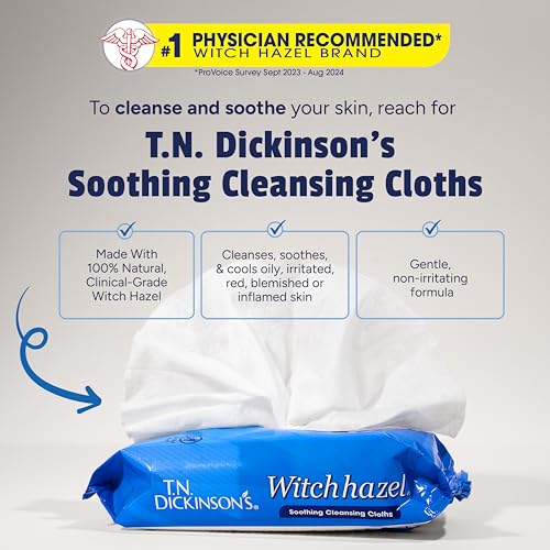 Witch Hazel Cleansing Cloths Pack of 4 - 25 Extra-Large Gentle Face & Body Wipes with Natural Skin Care