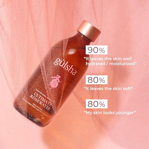 GULSHA ULTIMATE ROSEWATER, Natural Rosa Damascena Flower Water, Cleanses, Nourishes and Tones Skin, Restores Radiance to Your Skin, Free from Chemicals, 100% Natural Glow Rose Essence, 250ml/8.45fl oz
