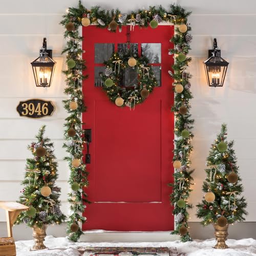 IPOPU 15PCS 3.15" Velvet Christmas Balls with 10PCS Velvet Bows Christmas Tree Ornaments Set Flocked Christmas Balls for Xmas Decorative Hanging Ornaments(Brown, Green, Khaki)