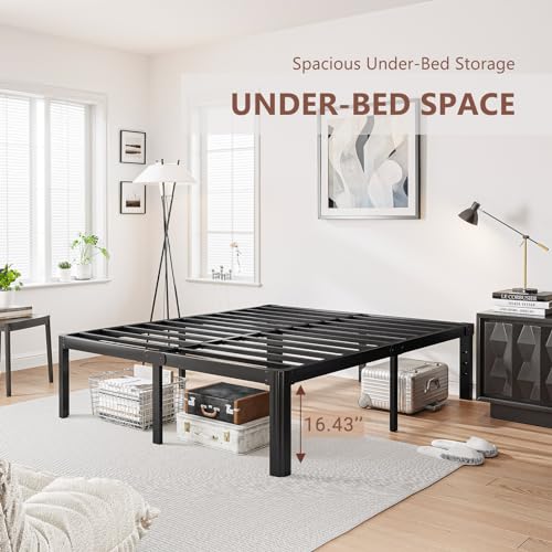 King Bed Frame 18 Inch Heavy Duty Metal Platform No Box Spring Needed - Black, Noise-Free, Easy Assembly, Variation: King / 18 Inch