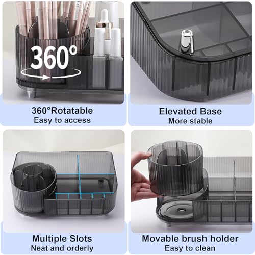 Feyarl Desktop Makeup Vanity Mirror 11.8 x 7.87 Inch Tabletop Mirror 90¡Æ Rotation Decorative Standing Cosmetic Mirror for Home Deco Bedroom Bathroom Desk Dresser (Gunmetal Black)