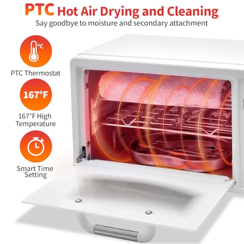 10L Nail Tool Sterilizer with Timer - White, UV & Hot Air Disinfection Cabinet