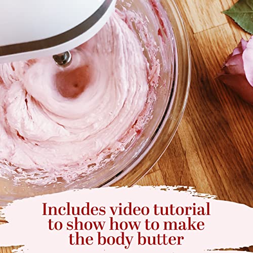 Better Shea Butter Body Butter Making Kit, Includes Kokum Butter, Almond Oil, Dry Rose Petals, Pink Mica, 2 Jars & DIY Recipe Card with Link to Video Tutorial - Natural Whipped Body Lotion Making Kit