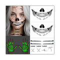 U-Goforst 2X Skeleton Face Tattoo, Skeleton Hand Tattoo Glow in The Dark, Skull Halloween Face Tattoos Hand Bones Temporary Tattoos Sticker, Classic Skeleton Makeup for Women Men Adult