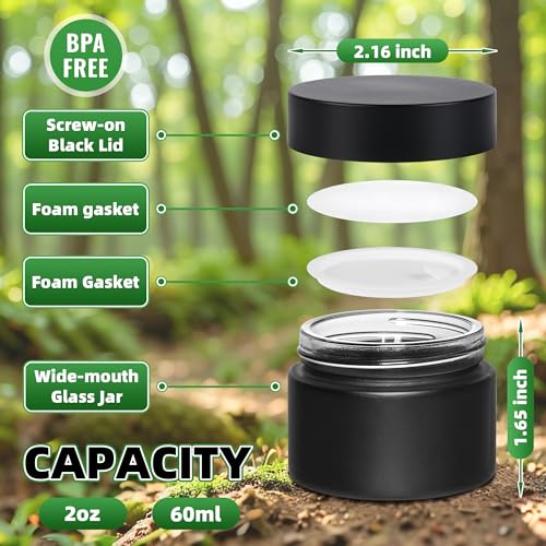 Black Frosted Glass Cream Jars with Black Lid - 1.7oz, Airtight Set of 24