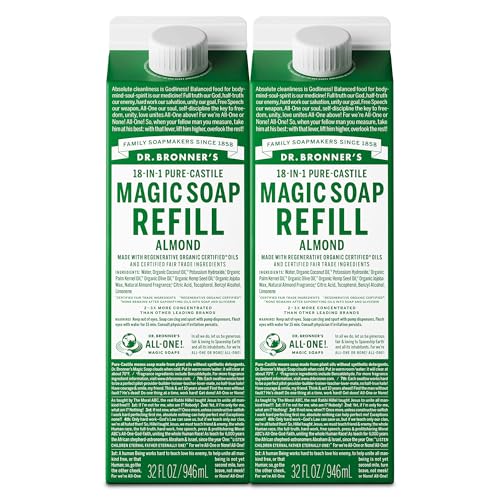 Dr. Bronner's Almond Liquid Castile Soap Refill 2-Pack 32oz - Vegan Organic