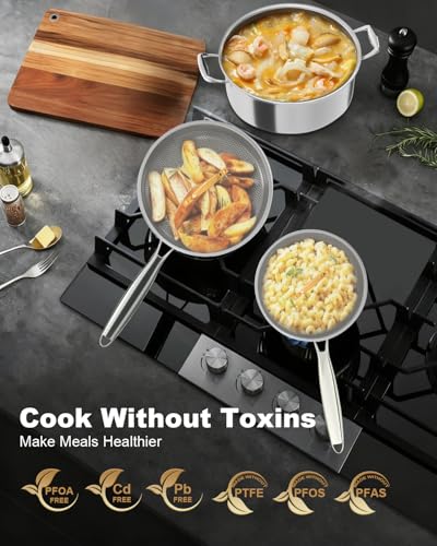 Stainless Steel Cookware Set with Nonstick Frying Pan and Saucepans - Silver, 5 Pieces