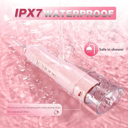 Pink Cordless Water Flosser with 3 Modes, 1400-2000 Pulses, 300ml Tank