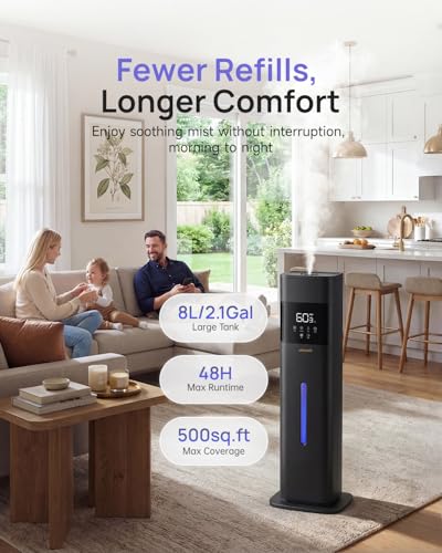 Large Room Humidifier 8L Cool Mist with Auto Humidity Control Sleep Mode