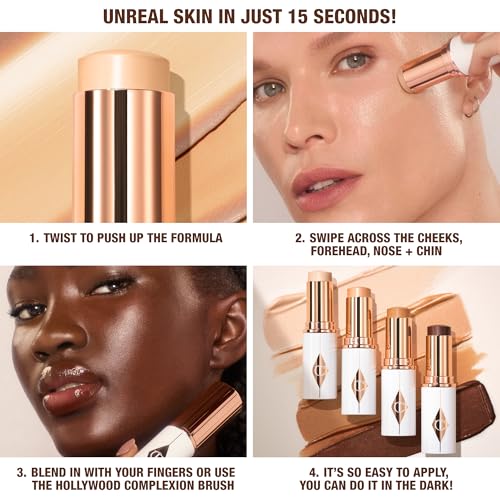 Charlotte Tilbury Unreal Skin Tint & Sheer Glow Hydrating Foundation Stick - Cream Foundation Makeup with Sheer-to-Light Coverage & a Buildable Formula - Blurring, Smoothing & Nourishing
