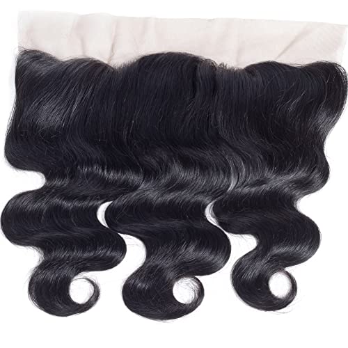 Brazilian Human Hair Frontal Closure 13x4 Body Wave 150% Density Pre-Plucked Natural Black