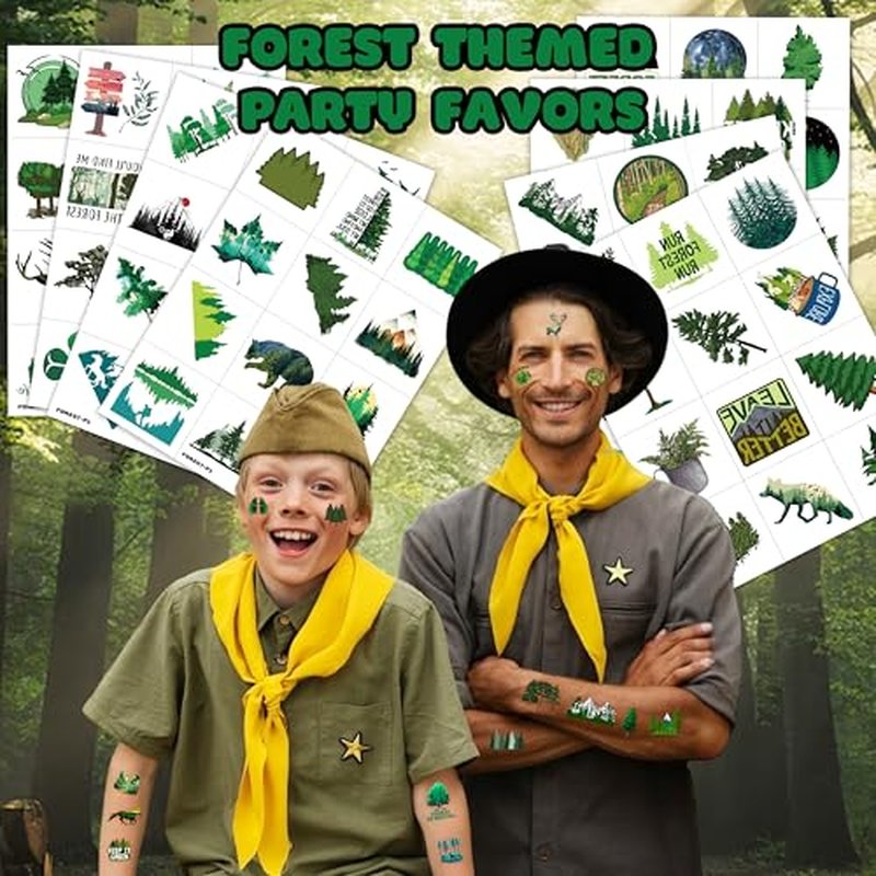 96 PCS Forest Pre-Cut Temporary Tattoos Birthday Party Decorations Favors Supplies Decor Forest Tree Animal Adventure Nature Themed Stickers Gifts For Girls Boys Classroom School Prizes Reward