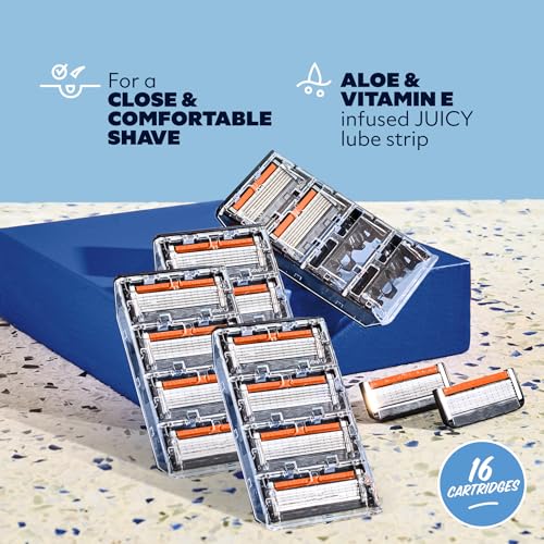Men's 16 Pack Razor Refills for 6 Blade Razors - Easy Shave Replacement