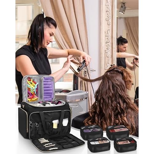 MONSTINA Professional Hairstylist Traveling Bag with Two Detachable Small Bags+Four Gadget Bag,Hairdressing Makeup Salon Organizer Bag