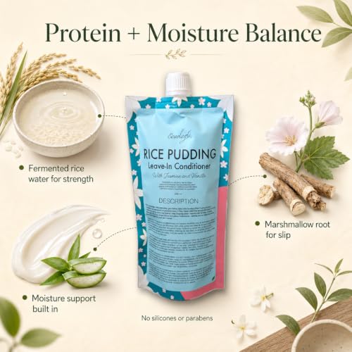 Ecoslay Rice Pudding Leave-In Conditioner 8oz for Curly & Damaged Hair - Moisturizer & Detangler - Natural Nourishing Hair Treatment