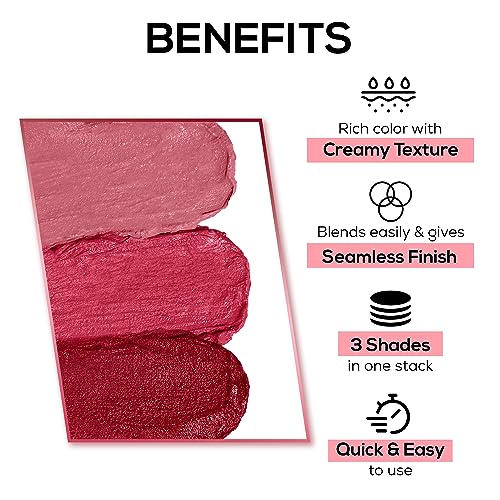 RENEE Glam Stack 3-In-1 Lip & Cheek Tint - 4.5g - 3 Shades in 1, Rich Creamy Natural Seamless Finish, Smooth & Blendable Formula - Travel Friendly, Quick & Easy to Use (Pink, 4.5 Grams)