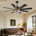 Farmhouse Crystal Ceiling Fan with Lights and Remote - Black 52 Inch with Dual Blades