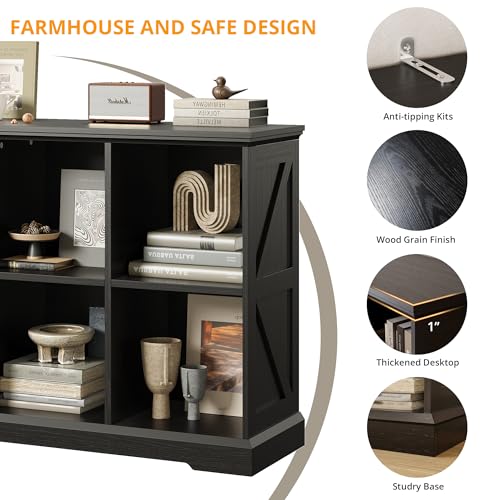 IRONCK Black 6-Cube Farmhouse Wood Storage Organizer Bookcase