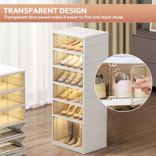 Foldable Shoe Rack Organizer 6 Tiers - White, Holds 12 Pairs, 17.3" Wide