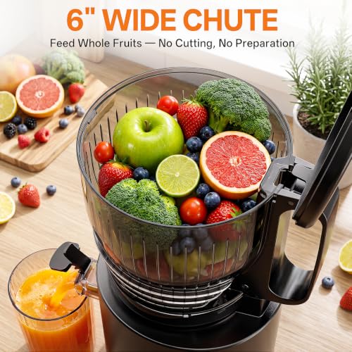Godspeeds 6-Inch Wide Chute Cold Press Juicer Machine - Black