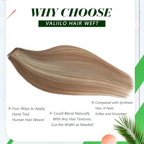 16 Inch Sew In Hair Extensions - Golden Brown & Blonde Highlights, Remy Human Hair Weft