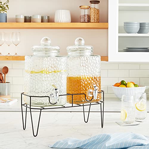 Glass Beverage Dispenser Set with Metal Stand - 1.5 Gal, Double, Accessories - Style Setter