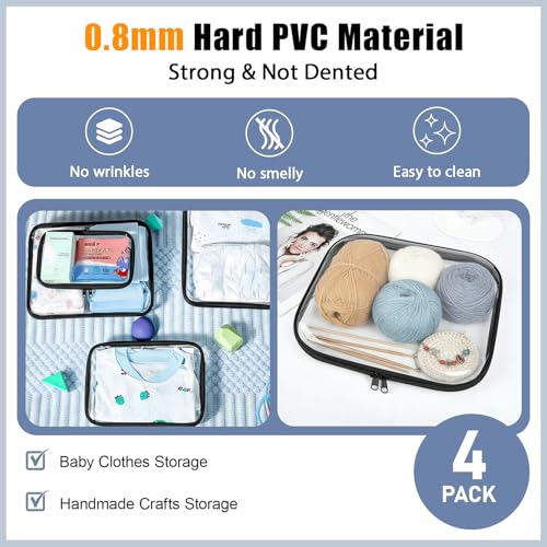 Black 4-Pack Transparent Hard Shell Zippered Pouches for Travel & Storage