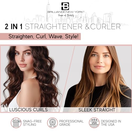 Purple Brilliance New York 1-Inch Titanium Flat Iron & Curling Iron, Anti-Static, LCD Display