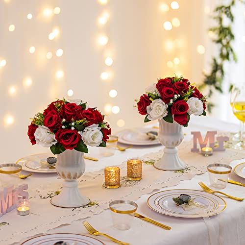 Sziqiqi Red & White Silk Kissing Ball Flowers - 10 Pcs Wedding Centerpieces