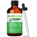 Healing Solutions Oils Organic Jojoba Oil 4 oz Pure Cold Pressed 100% Natural Serum for Hair, Skin, Face, Body, Scalp, Cuticle & Nail, Unrefined Moisturizing & Acne Fighter Treatment 118 ml
