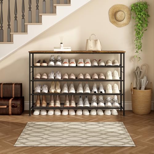 5-Tier Extra Long Shoe Rack Organizer Storage for Closet Entryway Black+Rustic Brown