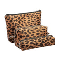 Leopard Print Makeup Bags, 3 Pieces, Large Capacity, Soft, Warm, Travel Toiletry Organizer (Brown)
