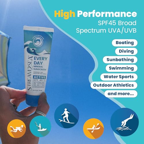 Active Mineral Sunscreen SPF 45 - Reef Safe, Water Resistant, SPF 45, 80 Min - Stream 2 Sea