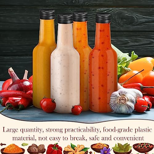 200 Pack 5 oz Clear Plastic Hot Sauce Bottles with Leak-Proof Black Caps