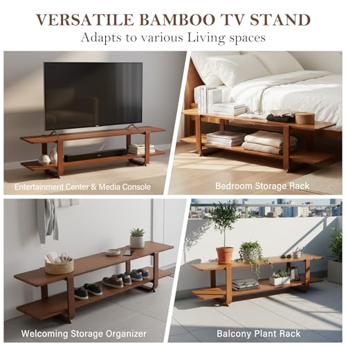 Tiita Walnut 55-Inch TV Stand for 65-Inch Flat Screens, Modern Media Console