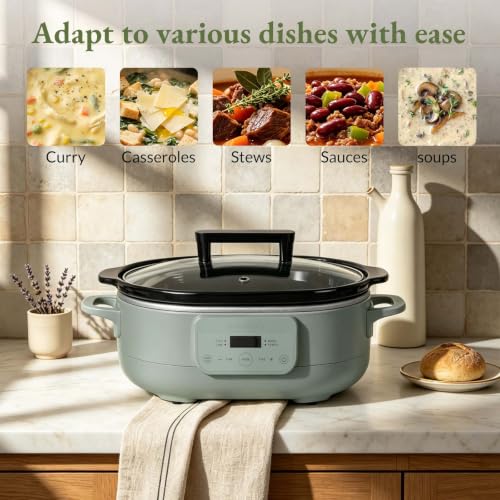 6 Quart Programmable Slow Cooker with Removable Nonstick Pot - Olive Variation